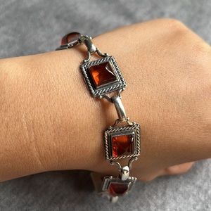 Gorgeous amber sterling link bracelet
